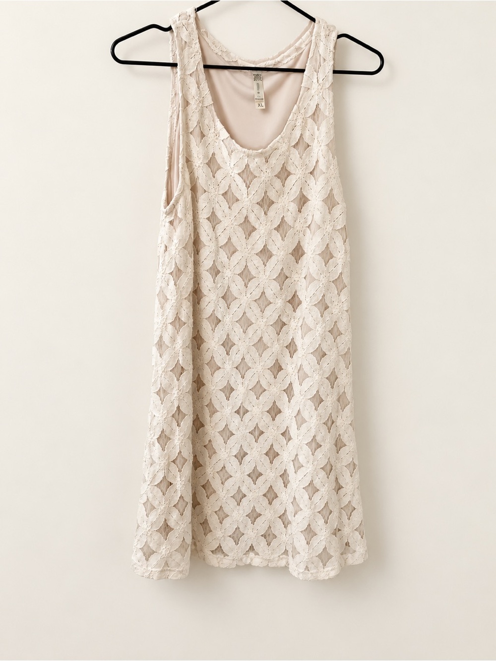 Lace Overlay Tank Mini Dress in Cream